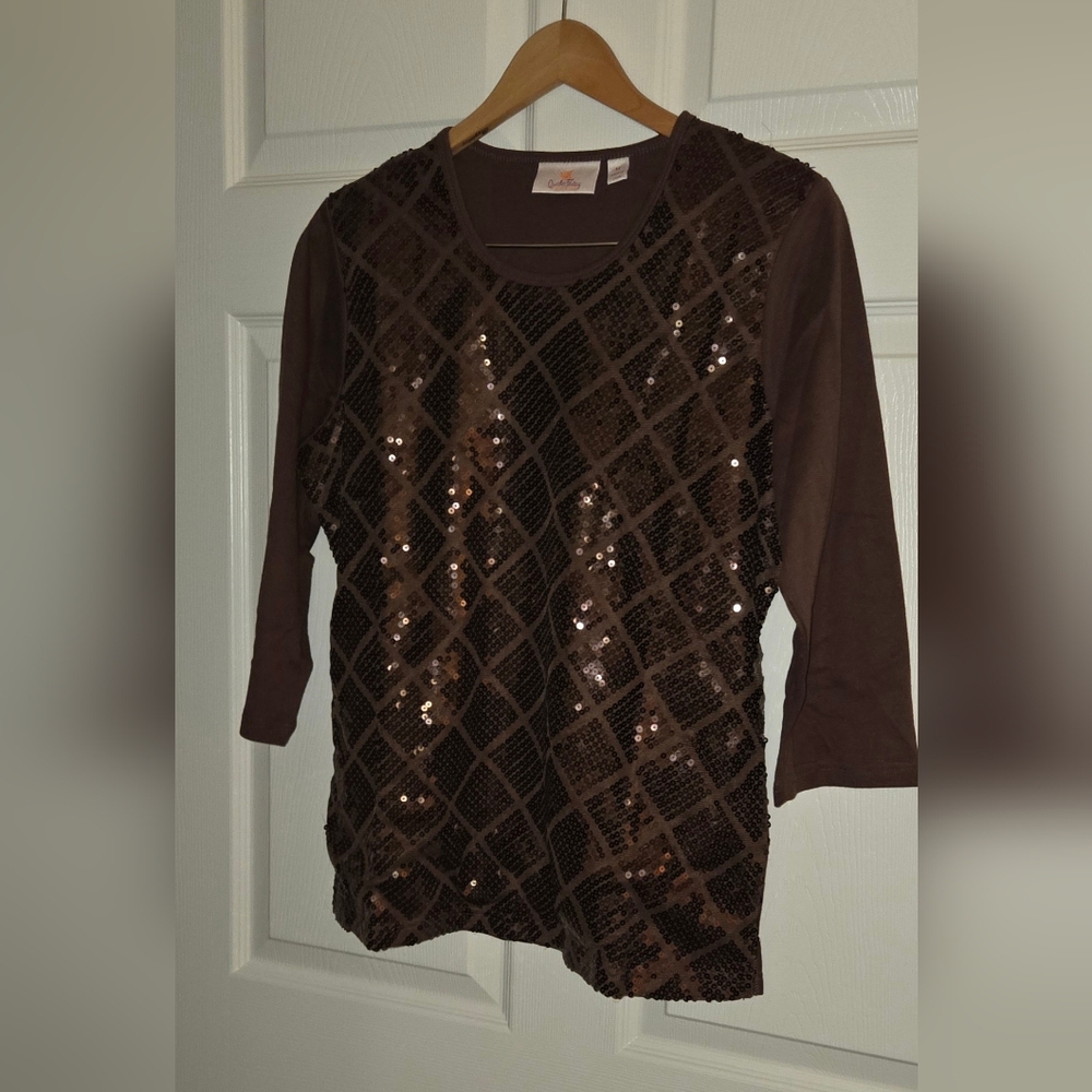 Elegant Brown Sequin Long Sleeve Top 💓4/$25